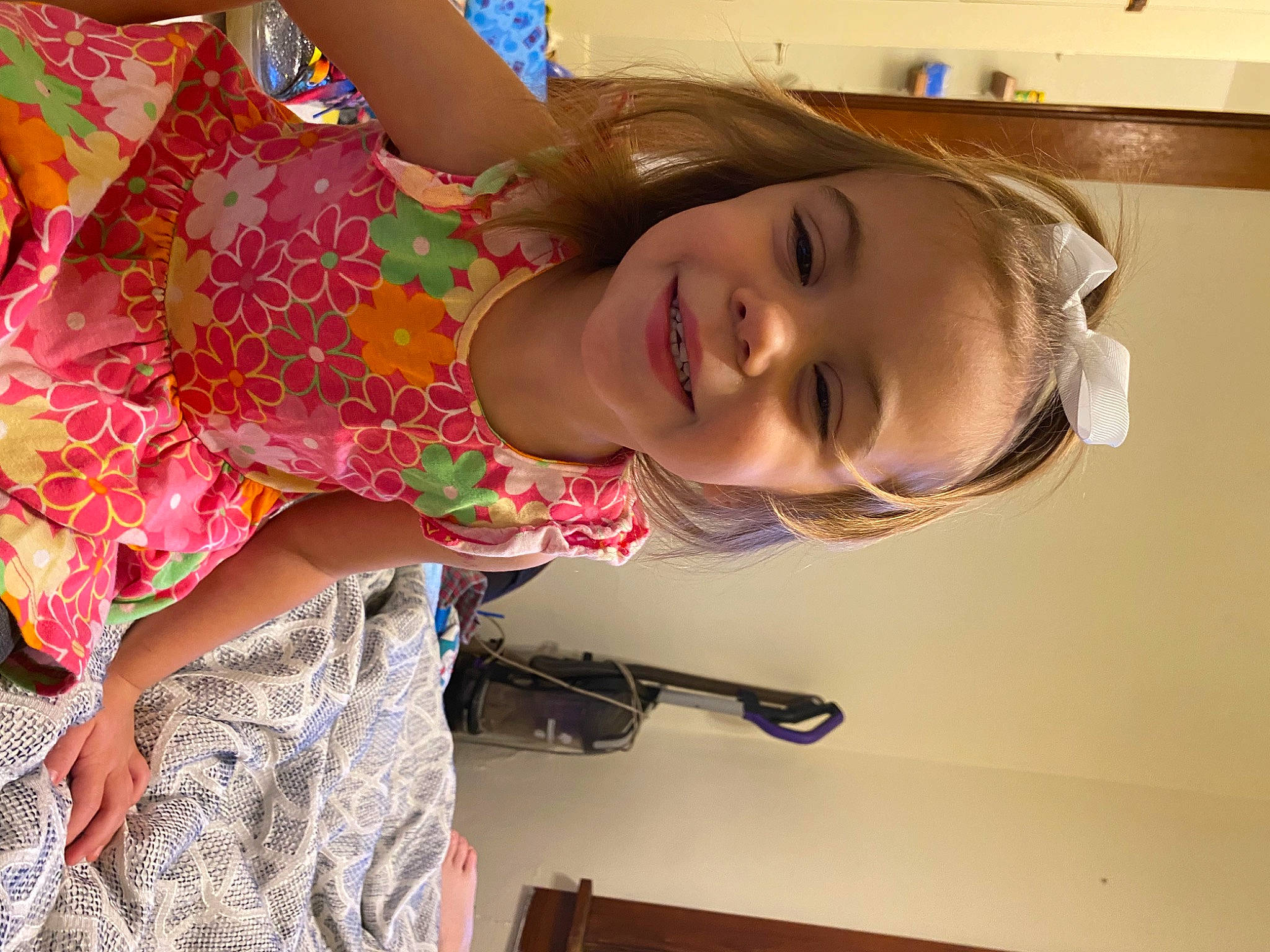 Miracle joined the competition — help win amazing prizes! child, dress, eyelash, fun, happy, human_leg, joy, leisure, magenta, neck, pattern, peach, person, play, room, skin, smile, thigh, toddler