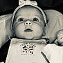 adorable, baby, baby_bib, black_and_white, bow, button, child, close_up, clothing, cute, fabric, headband, infant, mickey_mouse, minnie_mouse, portrait, sleeping_toy, soft_toy, true_love, wide_eyes