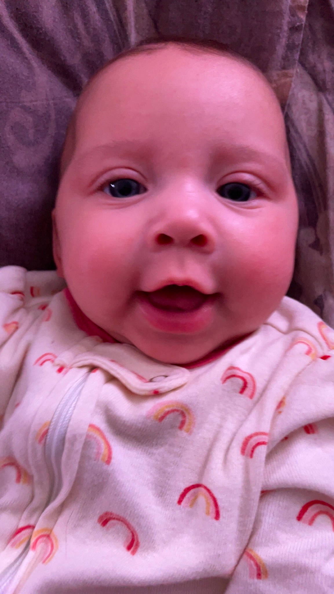 Everlee is registered to the contest to win money with this photo: baby, baby_toddler_clothing, cheek, chin, eye, eyebrow, eyelash, face, facial_expression, happy, head, iris, lip, mouth, nose, person, pink, skin, sleeve, smile