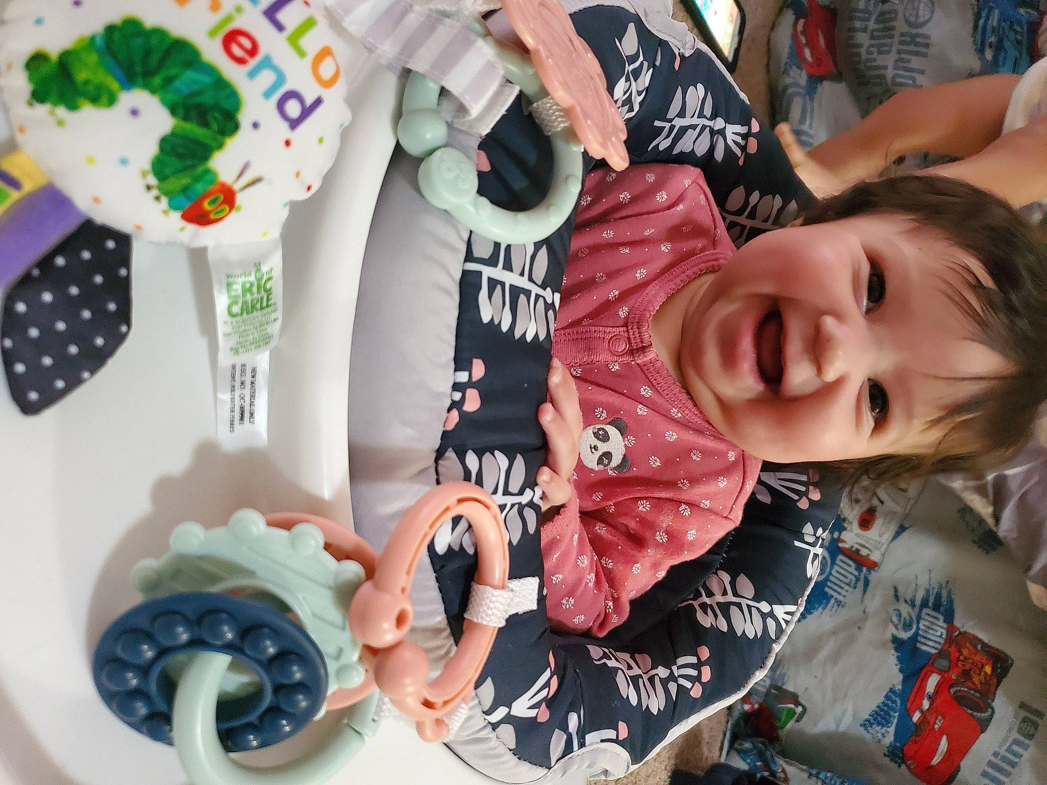 Briella is registered to the contest to win money with this photo: baby, baby_toddler_clothing, cheek, child, circle, dishware, fashion_accessory, finger, font, happy, nail, pattern, person, pink, product, sleeve, smile, t_shirt, textile, toddler