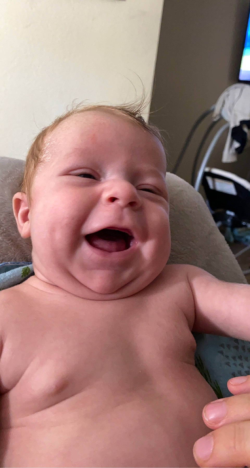 Jayden is registered to the contest to win money with this photo: baby, cheek, chin, ear, eyebrow, eyelash, facial_expression, finger, gesture, human_body, jaw, lip, mouth, muscle, neck, nose, person, skin, smile, tongue