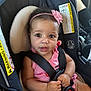 baby, car_seat, child, infant, pink_headband, pink_clothing, seatbelt, safety, car_interior, closeup, drool, cute, hands, face, eyes, expression, young_child, portrait, warning_label, seat