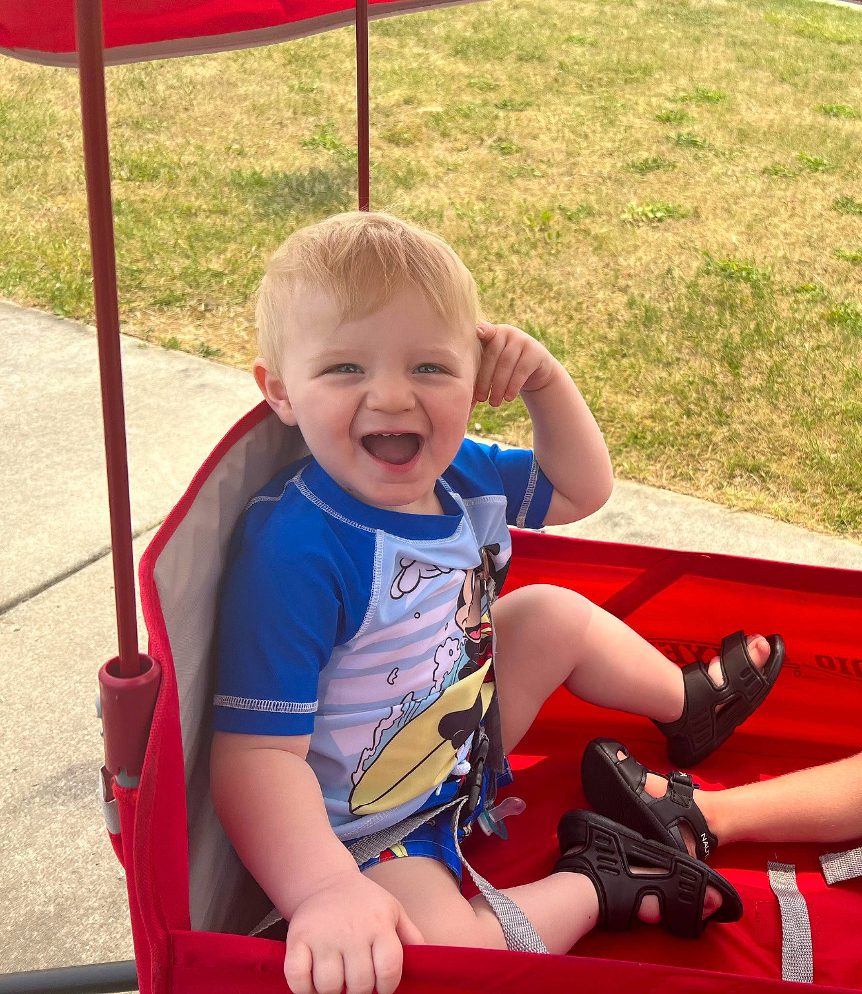Brendan joined the competition — help win amazing prizes! baby, baby_toddler_clothing, beauty, child, city, electric_blue, facial_expression, fun, grass, happy, joy, leisure, person, play, playground, recreation, red, sitting, skin, smile