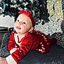 Ivy-Mai joined the competition — help win amazing prizes! baby, child, red_clothing, headband, crawling, carpet, christmas_tree, holiday, festive, smiling, indoor, decorations, cute, toddler, portrait, celebration, happy, seasonal, infant, warm