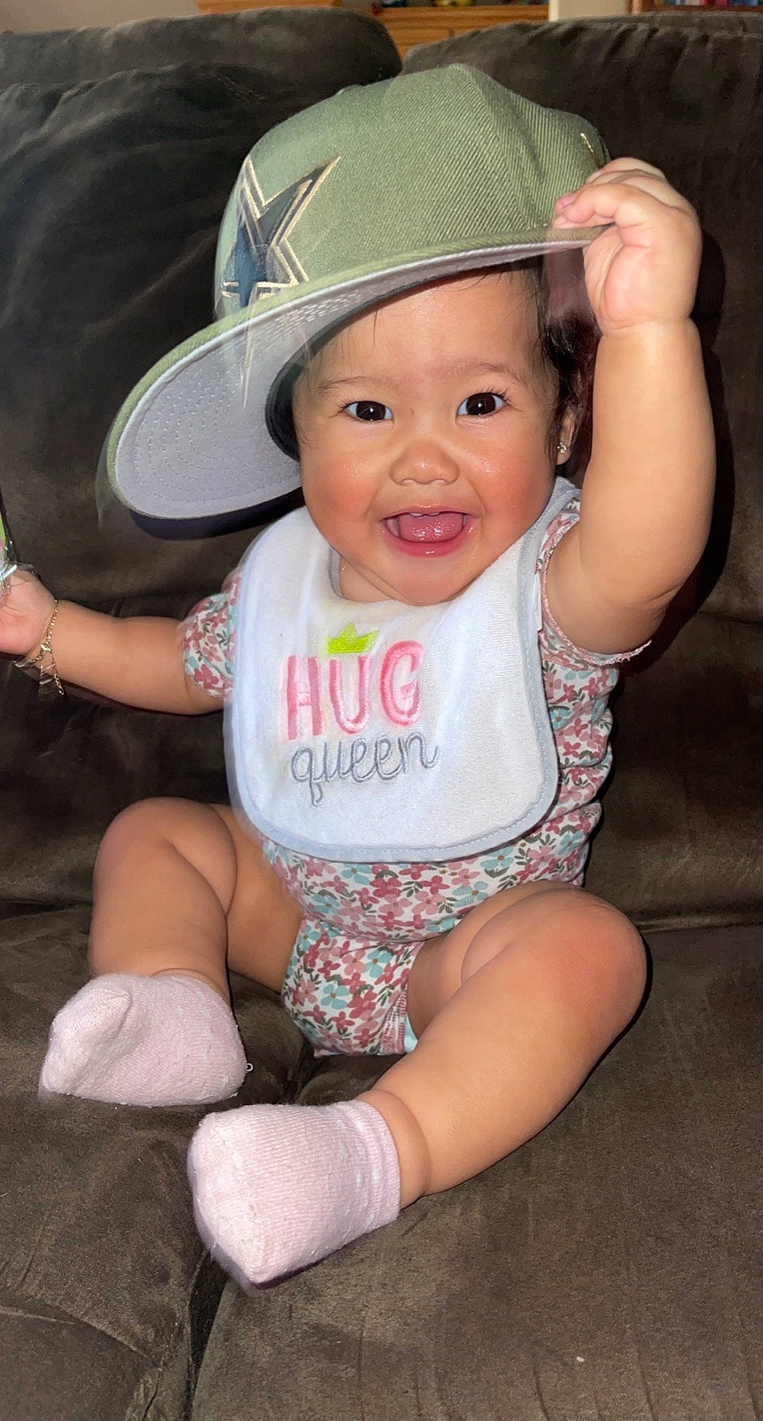 Aleila joined the competition — help win amazing prizes! baby, baby_toddler_clothing, cap, cool, eye, face, finger, happy, hat, headgear, headwear, joy, leg, lip, mouth, organ, person, pink, skin, sleeve