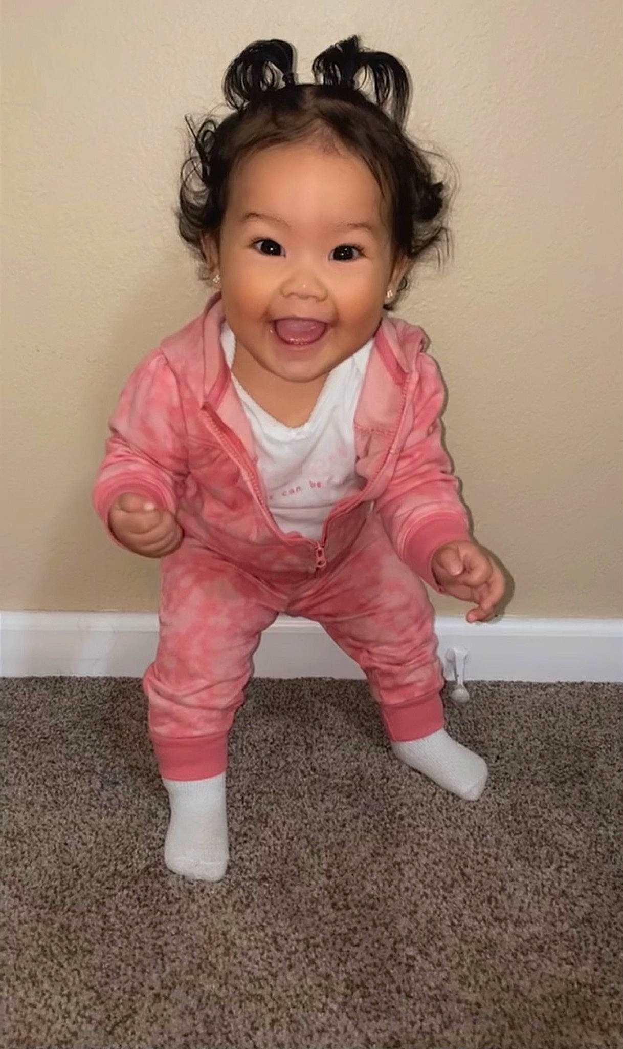 Aleila joined the competition — help win amazing prizes! arm, baby, baby_toddler_clothing, cheek, chin, clothing, eye, face, gesture, hair, happy, head, iris, joy, lip, neck, nose, person, pink, skin