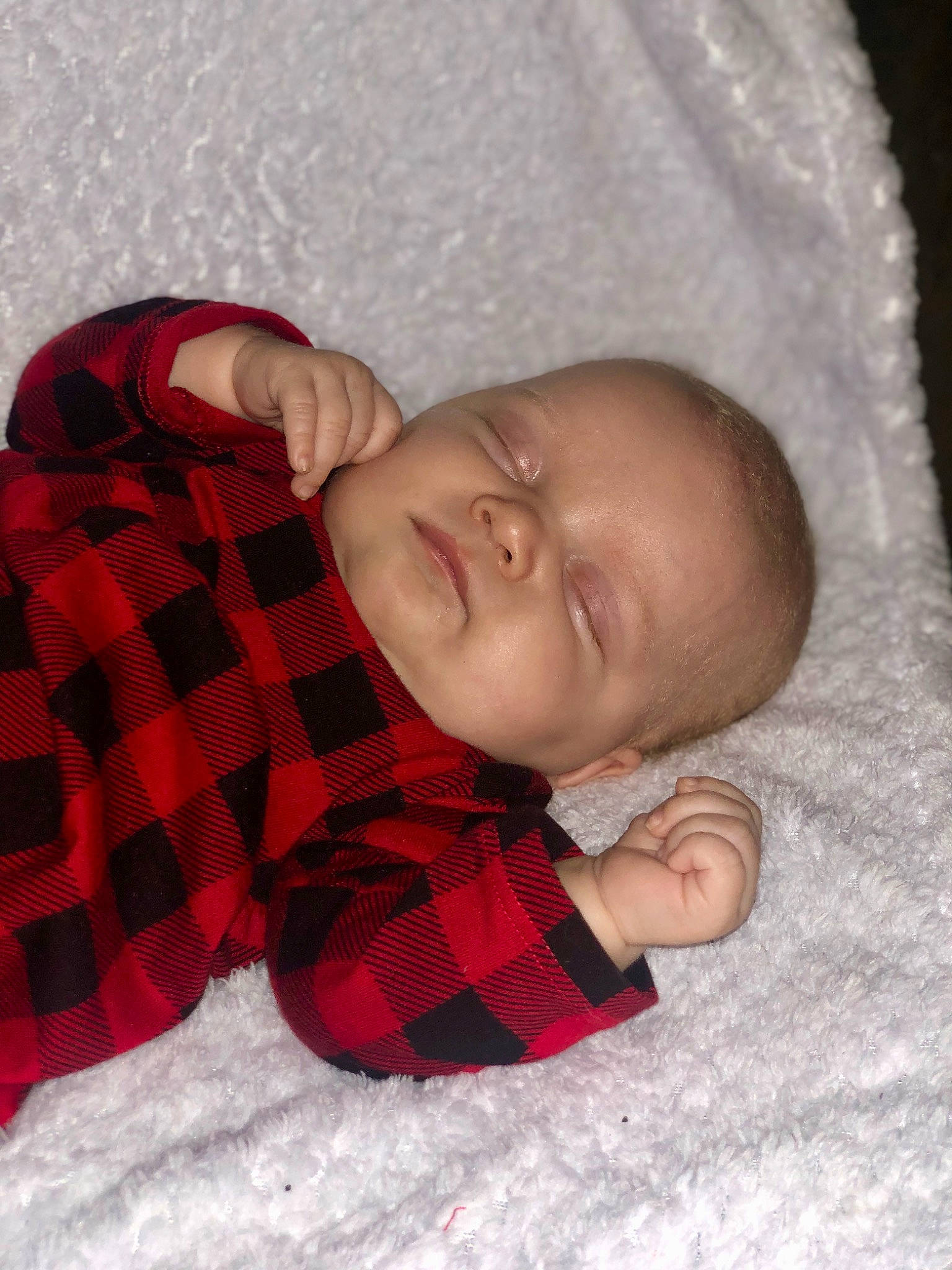 Charlotte Kay is registered to the contest to win money with this photo: baby, baby_toddler_clothing, carmine, child, collar, comfort, human, linens, lip, mammal, nose, pattern, person, plaid, skin, sleeve, smile, tartan, textile, toddler