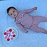 Mckenna is registered to the contest to win money with this photo: baby, birthday, birthday_cake, blue_blanket, celebration, child, eyes, face, frosting, hair, indoor, infant, lying_down, pastel_colors, pink_outfit, portrait, roses, soft_blanket, sweet_food, top_view