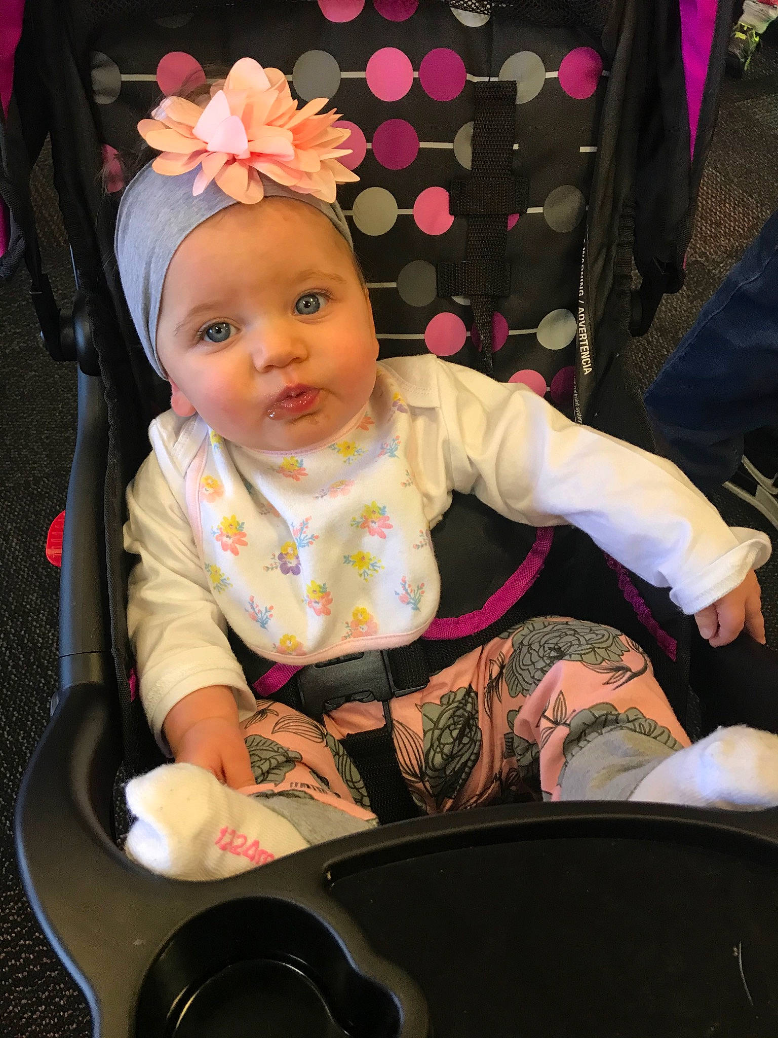 Layla joined the competition — help win amazing prizes! baby, baby_carriage, baby_products, car_seat, child, headwear, person, pink, product, sitting, toddler