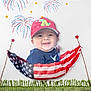 baby, child, cap, smiling, face, american_flag, hammock, fireworks, stars, yarn, red, blue, white, green, grass, background, celebration, cute, portrait, playful