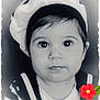 Yana participe au concours pour gagner de l'argent avec cette photo : baby, black_and_white, child, close_up, cute, expression, eyes, face, hat, headwear, indoors, innocent, monochrome, person, portrait, smile, soft_light, striped_clothing, toddler, young_child