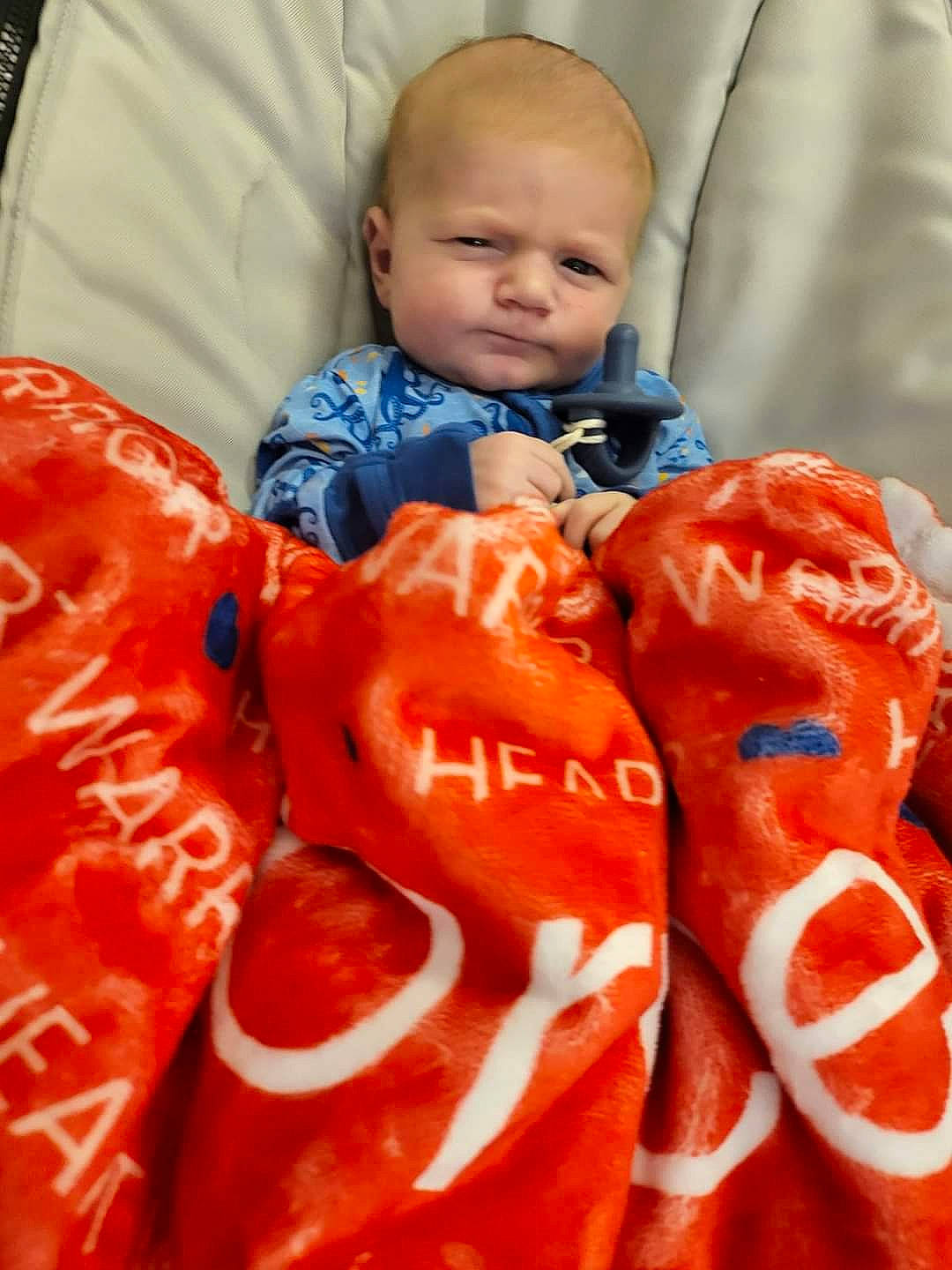 Bryce joined the competition — help win amazing prizes! baby, baby_toddler_clothing, carmine, cheek, child, comfort, electric_blue, event, face, finger, happy, head, human_body, mouth, orange, person, photograph, red, sleeve, textile