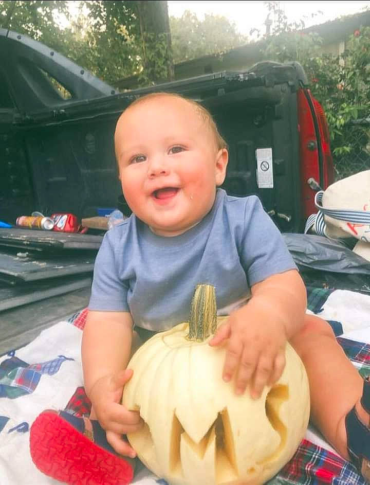 Myles joined the competition — help win amazing prizes! art, calabaza, child, cucurbita, facial_expression, finger, fun, gourd, hairstyle, happy, joy, mouth, person, produce, pumpkin, smile, squash, thumb, toddler, tree