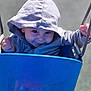 James is registered to the contest to win money with this photo: baby, child, hoodie, swing, playground, smiling, outdoor, infant, baby_clothing, blue_swing, cute, happy, person, toddler, daylight, fun, play, joy, seat, baby_hoodie