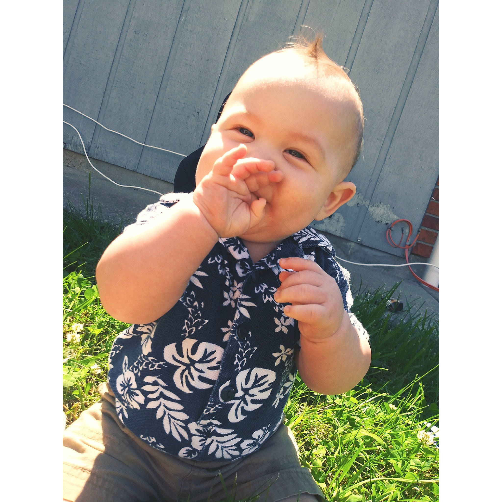 Khai joined the competition — help win amazing prizes! arm, baby, cheek, child, cool, design, face, facial_expression, grass, happy, head, mouth, nose, outerwear, person, plant, sleeve, smile, summer, t_shirt
