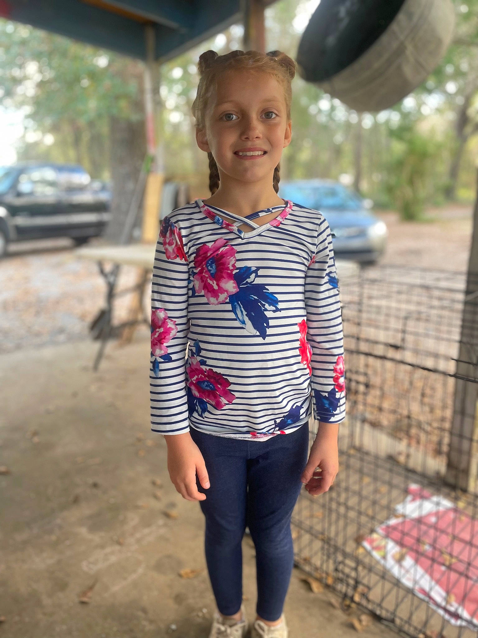 Brayleigh joined the competition — help win amazing prizes! car, electric_blue, face, fence, fun, hair, happy, joy, knee, leisure, neck, person, recreation, sleeve, smile, sportswear, street_fashion, t_shirt, tire, trunk
