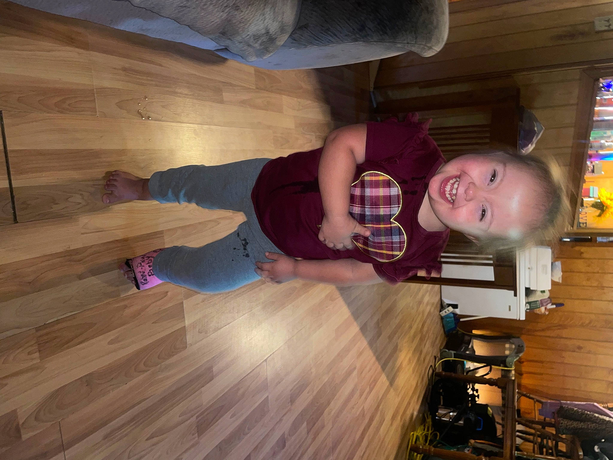 Carmella joined the competition — help win amazing prizes! child, elbow, finger, floor, flooring, fun, hardwood, joy, laminate_flooring, mammal, pattern, person, plank, play, room, smile, standing, toddler, varnish, wood