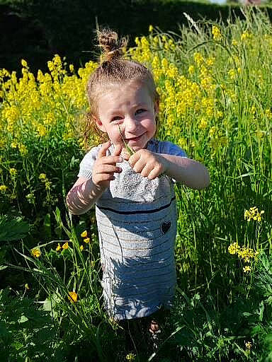Emy participe au concours pour gagner de l'argent avec cette photo : agriculture, field, flower, flowering_plant, gesture, grass, grass_family, grassland, groundcover, happy, joy, meadow, natural_landscape, nature, people_in_nature, person, plant, prairie, shrub, smile