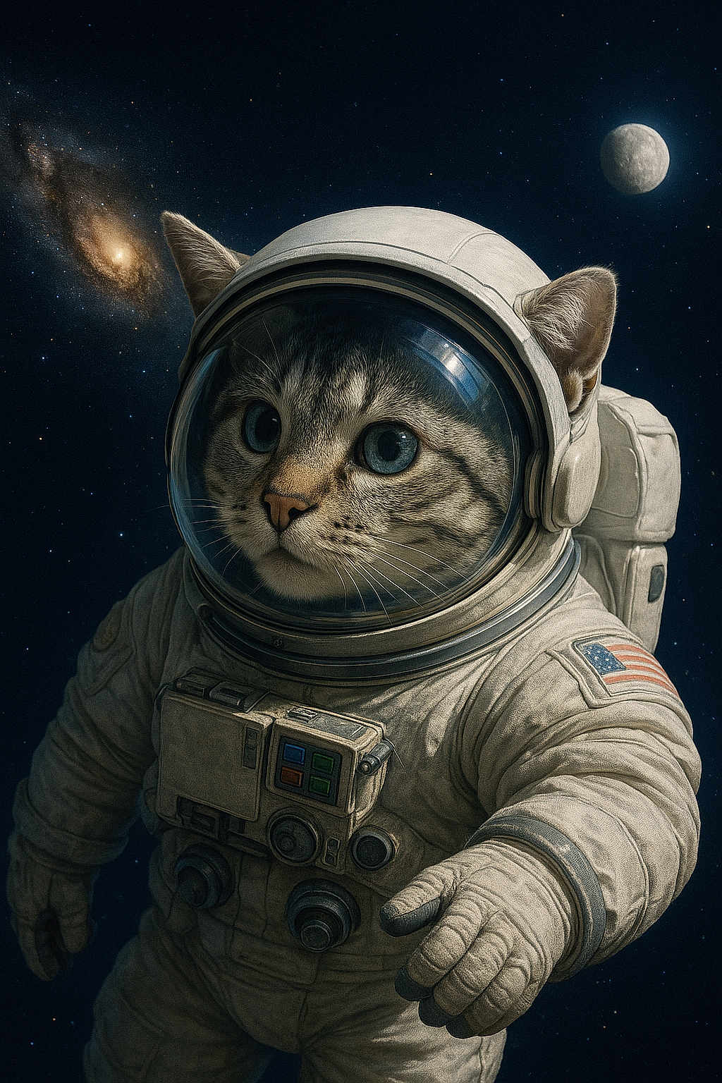 Eric Guillemin a rejoint le concours — aidez-le/la à gagner de superbes lots ! cat, astronaut_suit, space, stars, galaxy, moon, helmet, space_exploration, animal, costume, floating, science_fiction, cute, cosmic, space_travel, space_mission, animal_portrait, spacewalk, outer_space, adventure