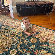 Luca joined the competition — help win amazing prizes! baby, carpet, floor, pacifier, wooden_floor, furniture, pillow, cushion, indoor, child, person, pattern, rug, playing, curious, crawling, home, decor, wood, vintage