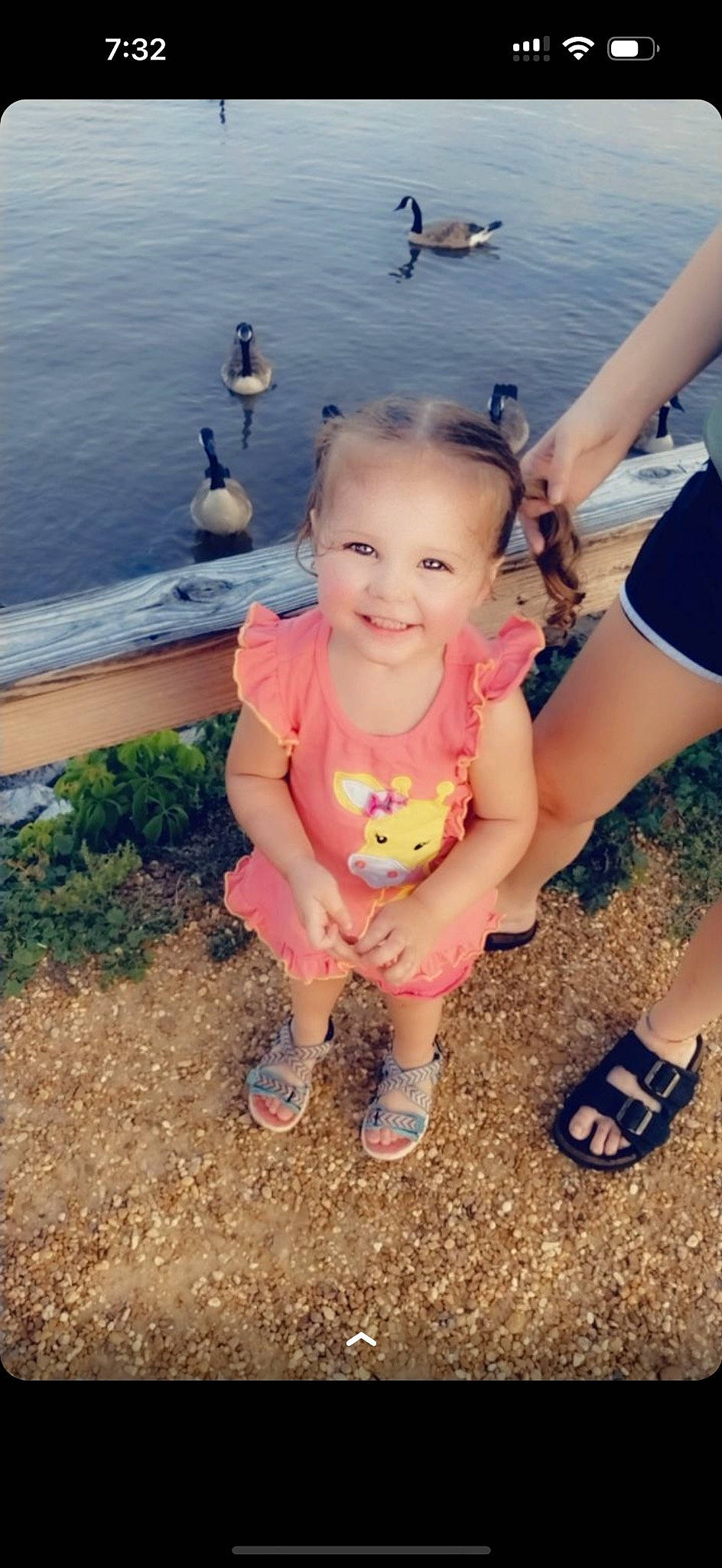 Miracle joined the competition — help win amazing prizes! bird, child, foot, fun, grass, happy, human_leg, joy, lake, leisure, people_in_nature, person, recreation, sandal, shoe, smile, sneakers, summer, thigh, toddler