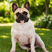 Atos participe au concours pour gagner de l'argent avec cette photo : dog, french_bulldog, pet, grass, outdoor, greenery, animal, canine, sitting, ears_up, nature, summer, sunlight, portrait, cute, friendly, mammal, garden, daytime, fluffy