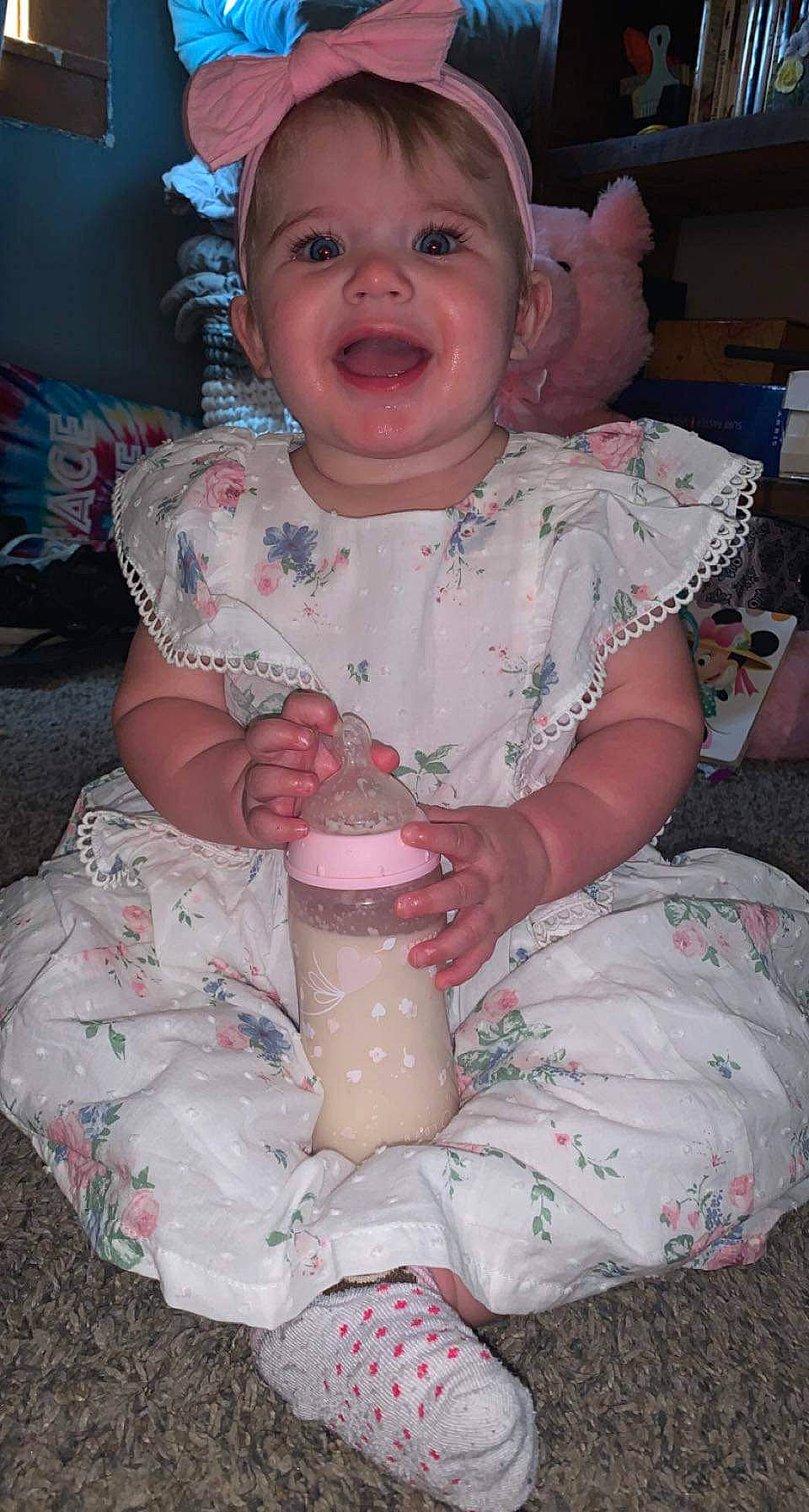 Nevaeh joined the competition — help win amazing prizes! baby, baby_toddler_clothing, cheek, child, eye, facial_expression, finger, fun, happy, head, human_body, lip, mouth, nose, person, pink, skin, sleeve, smile, thumb