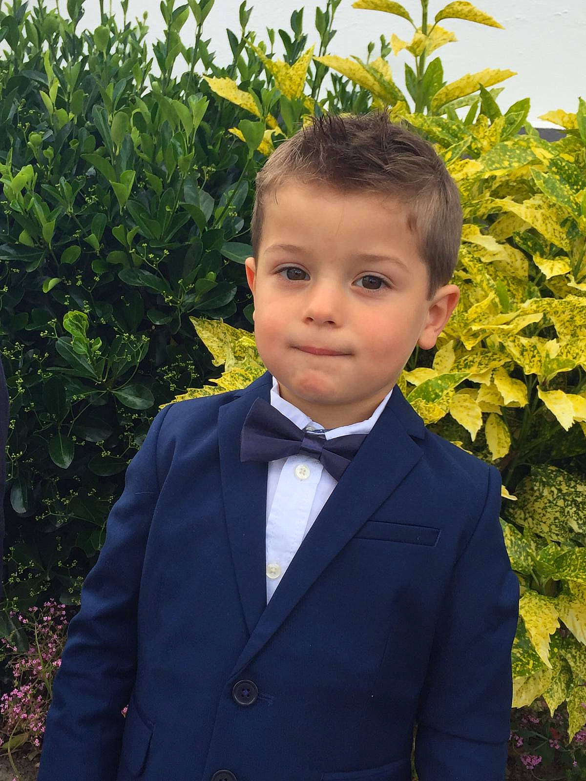 Tom a rejoint le concours — aidez-le/la à gagner de superbes lots ! blazer, child, formal_wear, gentleman, jacket, leaf, male, outerwear, person, plant, smile, suit, tie, toddler, tuxedo, uniform