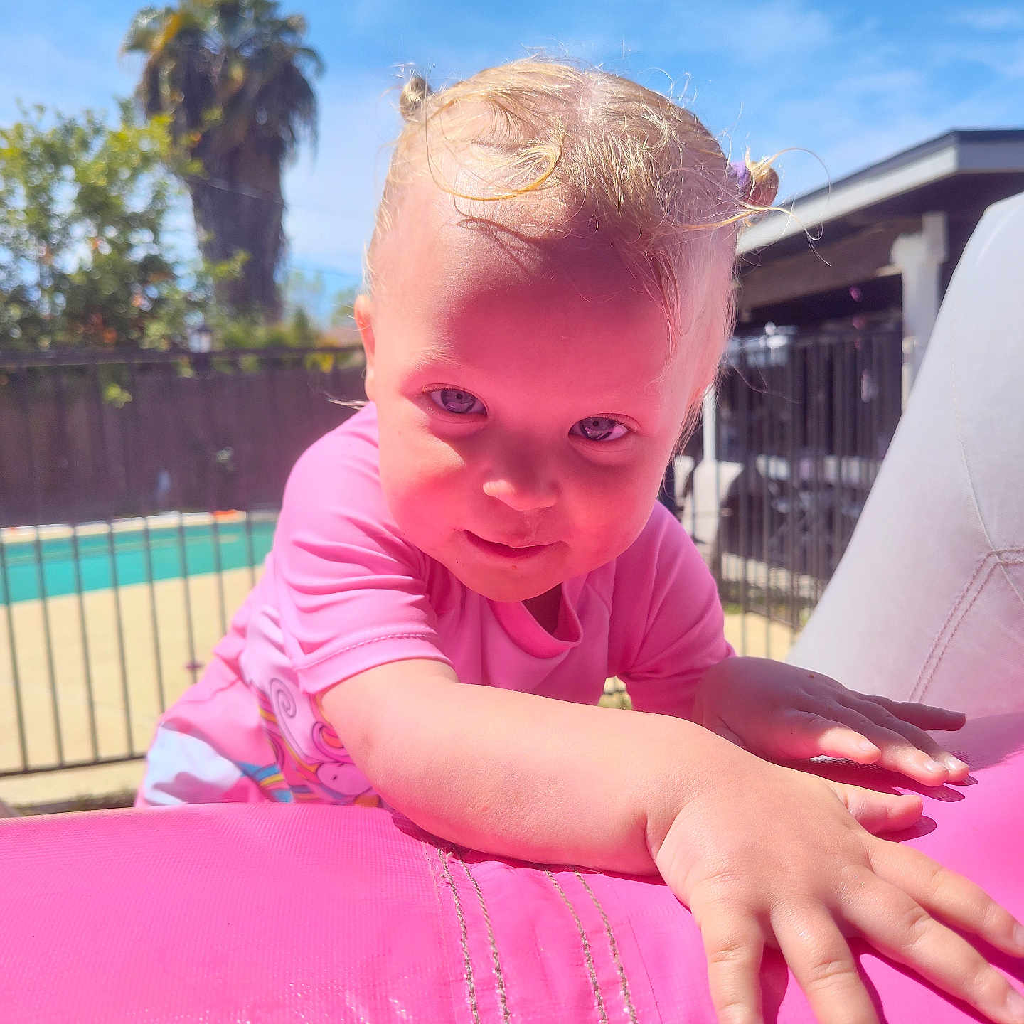 Kruella joined the competition — help win amazing prizes! baby, bodypart, crawling, face, finger, hand, head, inflatable, nail, outdoorplayarea, outdoors, person, photography, plant, playarea, pool, portrait, sitting, summer, tree