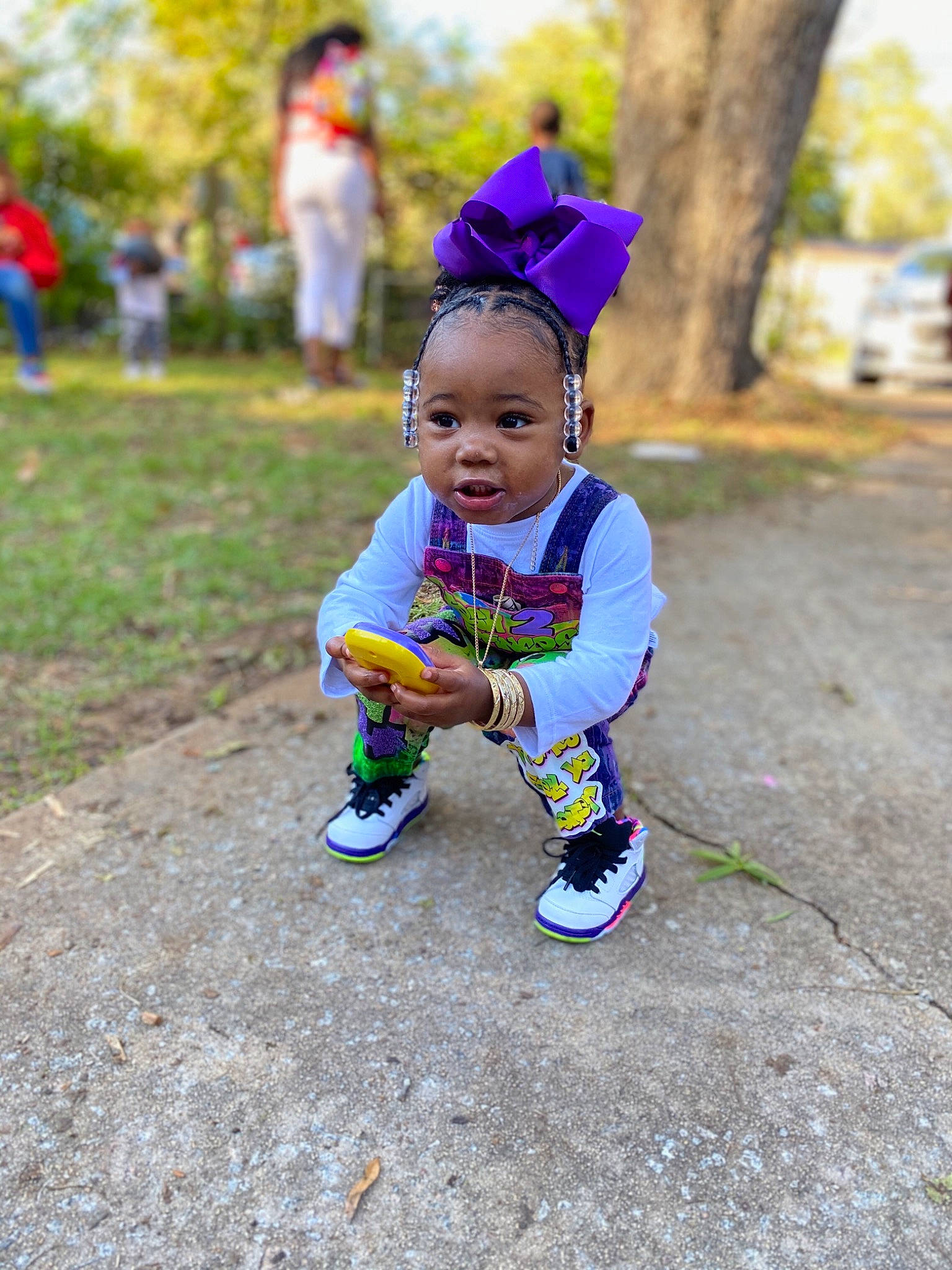 Kaleigh is registered to the contest to win money with this photo: baby, baby_toddler_clothing, cap, child, fun, grass, happy, hat, leisure, magenta, morning, people_in_nature, person, plant, play, purple, recreation, soil, toddler, tree
