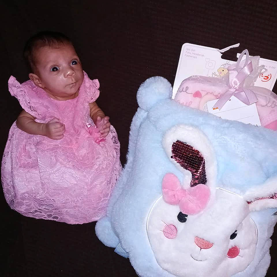 Milyanna joined the competition — help win amazing prizes! baby, baby_products, baby_toddler_clothing, baby_toys, beauty, cheek, child, comfort, fur, linens, magenta, mouth, nose, person, pink, product, skin, stuffed_toy, textile, toddler
