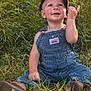 Karter joined the competition — help win amazing prizes! toddler, child, overalls, cap, grass, outdoor, nature, greenery, happy, smiling, sitting, cute, face, person, footwear, sunlight, field, baby, curious, blue_eyes