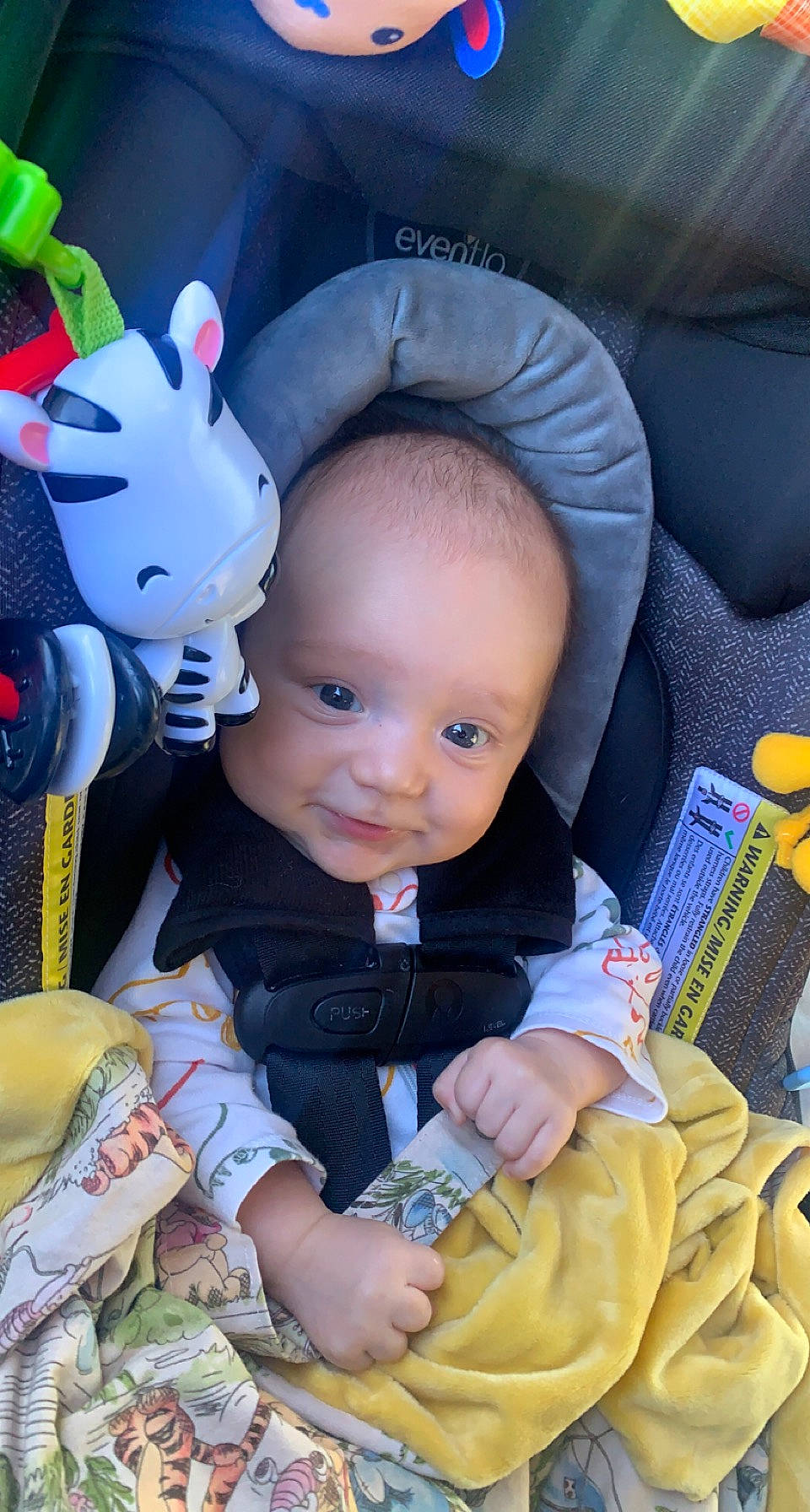 Everett joined the competition — help win amazing prizes! baby, baby_carriage, baby_products, baby_toddler_clothing, car_seat, cheek, child, comfort, electric_blue, eye, finger, fun, happy, head, person, skin, smile, textile, toddler, toy