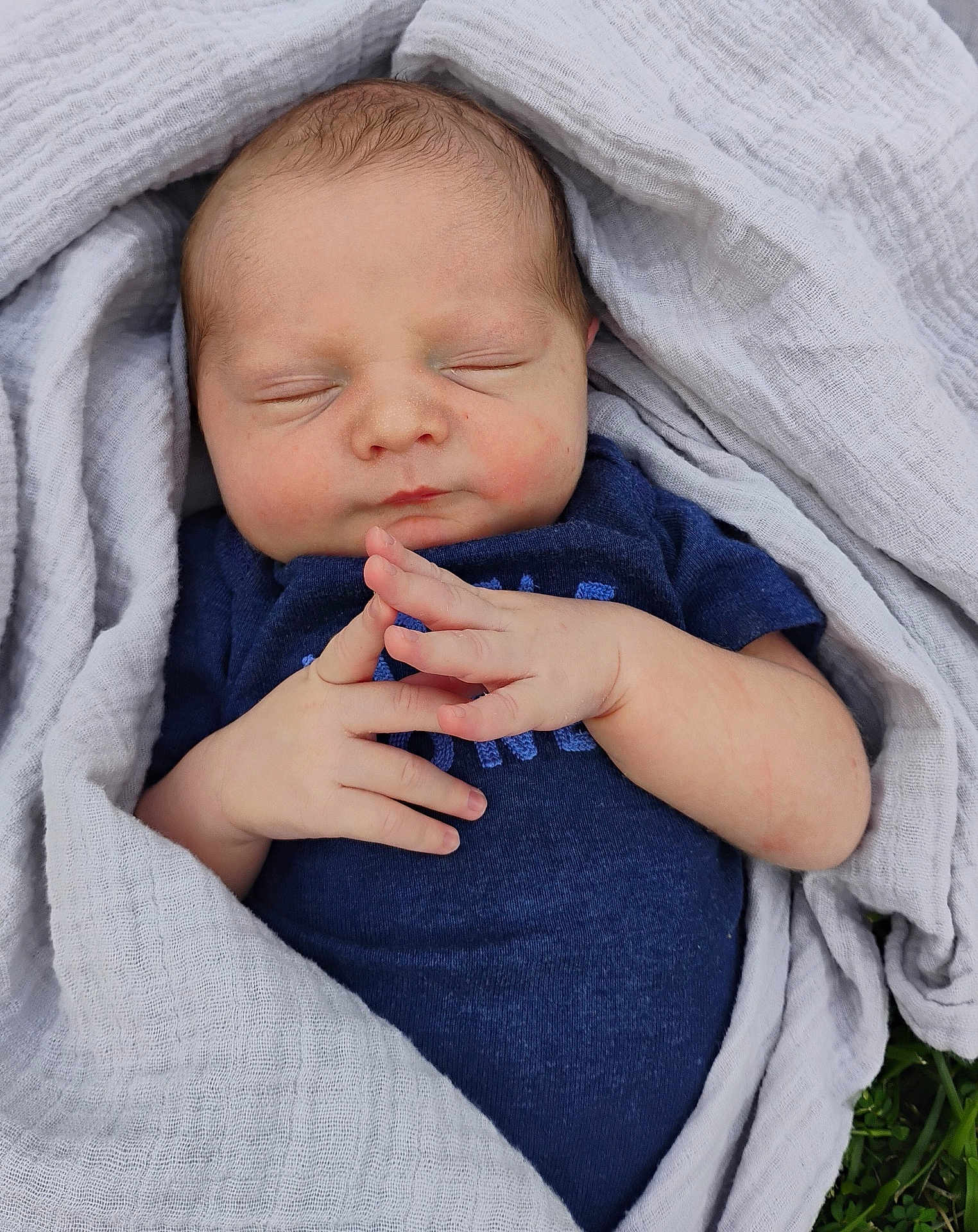 Cam joined the competition — help win amazing prizes! newborn, baby, infant, sleeping, blanket, clothing, hands, peaceful, soft, wrapped, cute, portrait, skin, face, closed_eyes, outdoor, grass, resting, toddler, babywear