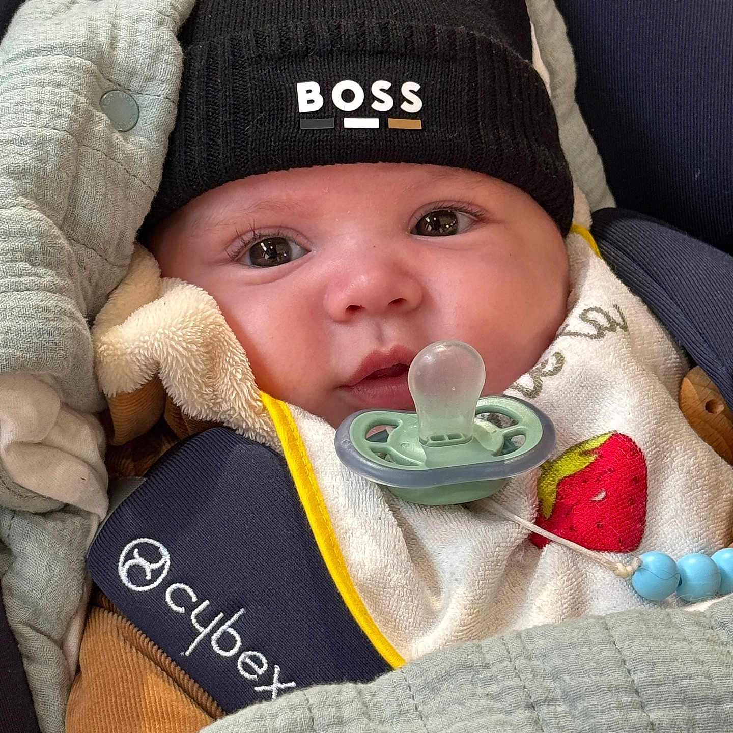 Ayden a rejoint le concours — aidez-le/la à gagner de superbes lots ! baby, berry, blanket, bonnet, cap, clothing, coat, cutlery, face, food, fruit, hat, head, jacket, newborn, person, photography, plant, portrait, produce