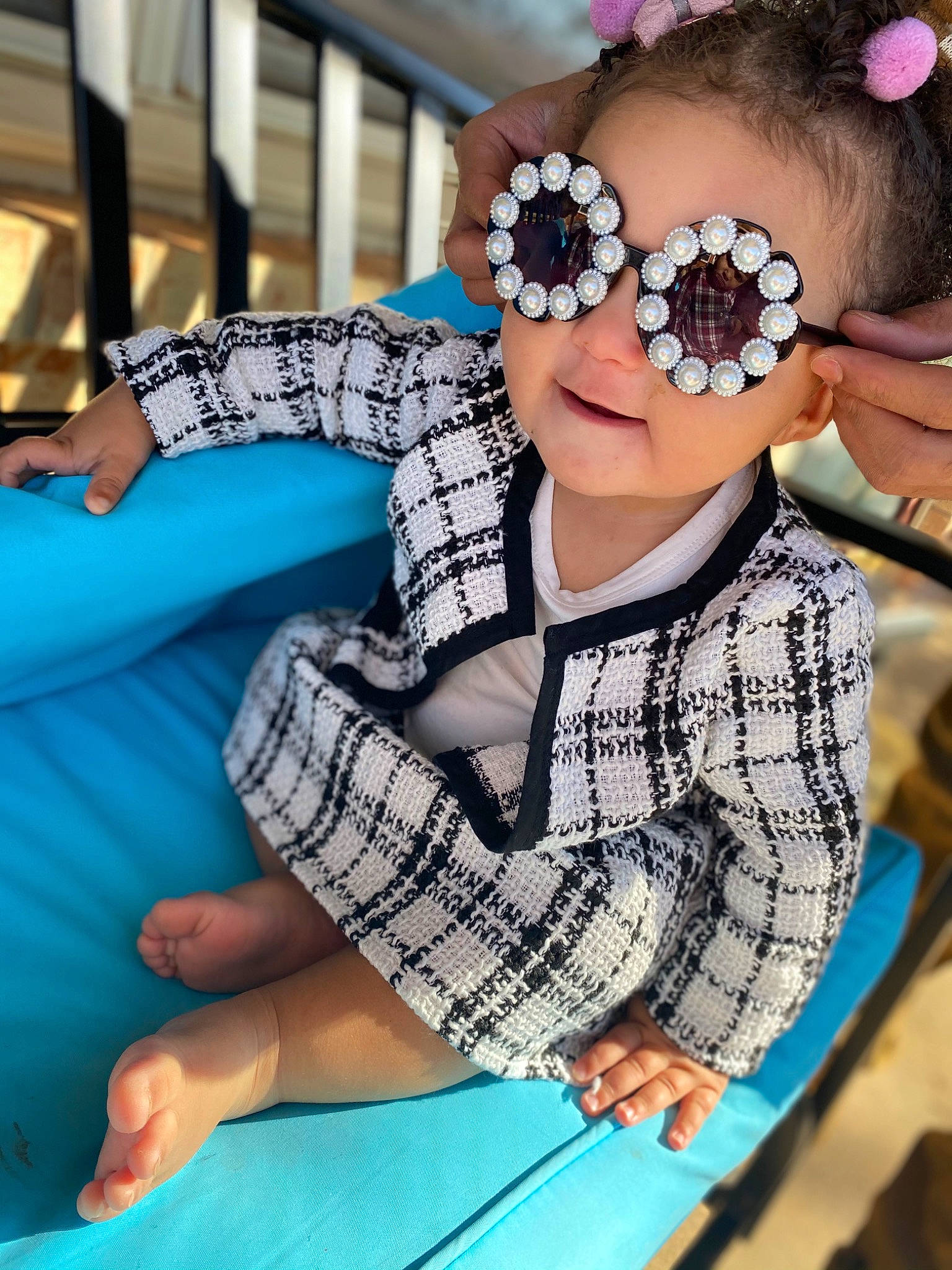 Alyson joined the competition — help win amazing prizes! aqua, artificial_flower, baby_toddler_clothing, barefoot, cut_flowers, floral_design, foot, nail, pattern, person, toe