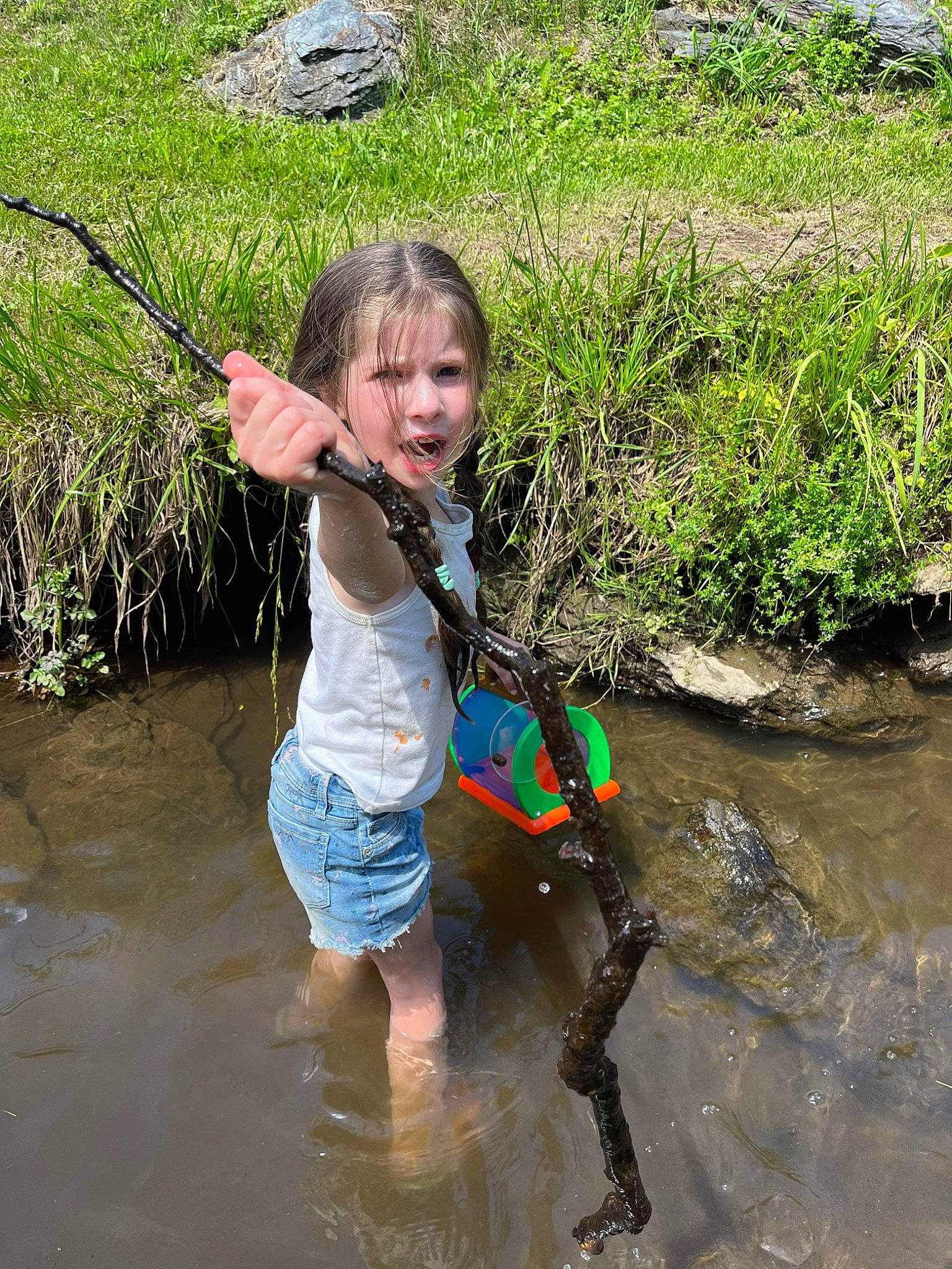 Maleigha joined the competition — help win amazing prizes! angling, bank, creek, fisherman, fishing, fishing_rod, fun, grass, leisure, people_in_nature, person, plant, recreation, recreational_fishing, shorts, smile, stream, toddler, water, water_resources