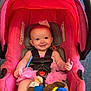 Addalynn Elizabeth joined the competition — help win amazing prizes! baby, barefoot, car_seat, child, child_safety, cute, dress, face, floor, happy, head, indoor, infant, person, pink_car_seat, plush_toy, seat_belt, smiling, toy, young_child