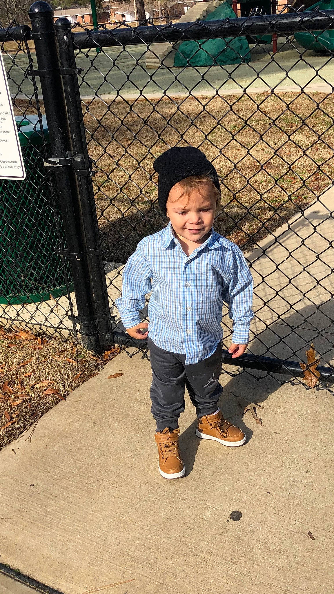 Greyson joined the competition — help win amazing prizes! chain_link_fencing, child, denim, footwear, fun, jacket, jeans, leg, outerwear, person, shoe, skin, smile, snapshot, t_shirt, toddler, vacation