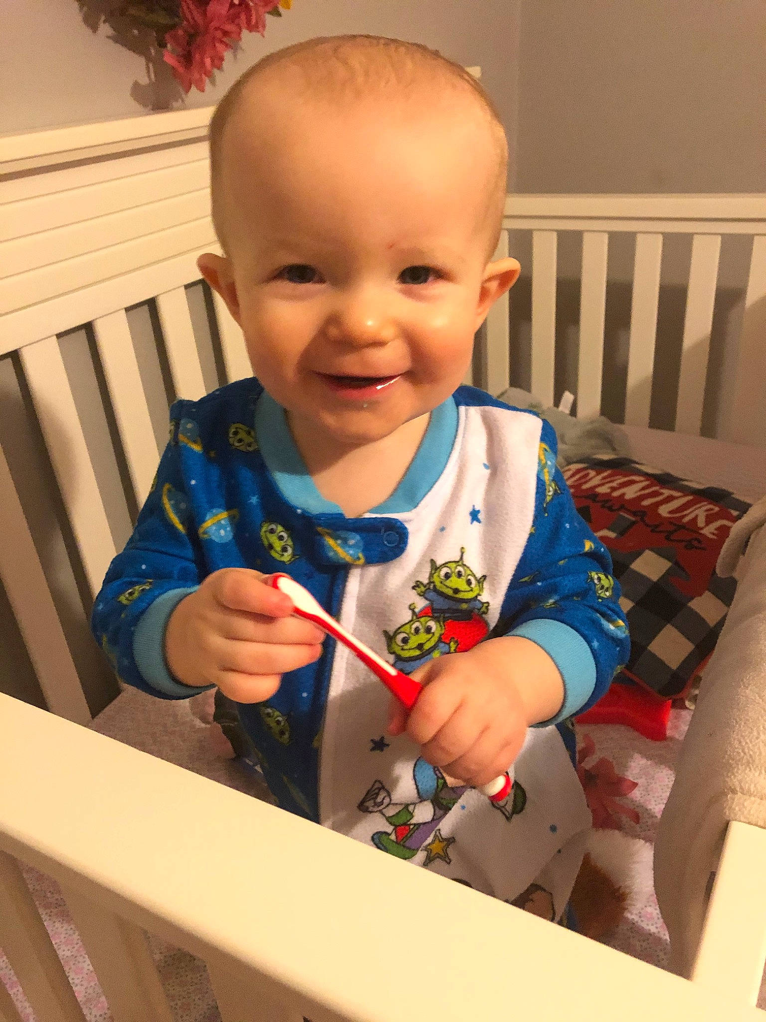 Hudson is registered to the contest to win money with this photo: baby, child, joy, person, play, smile, toddler, tooth