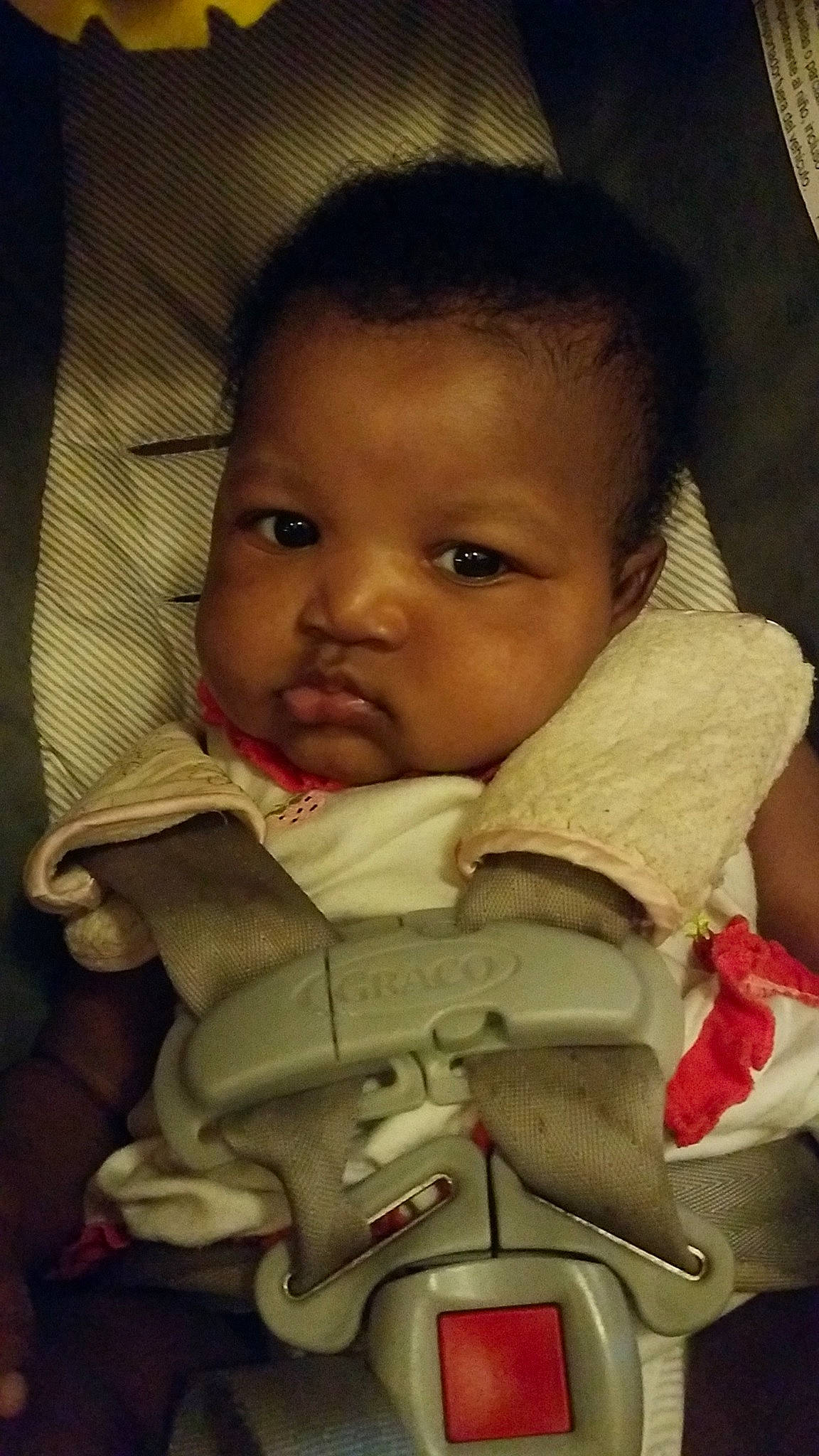 Kelsie joined the competition — help win amazing prizes! baby, baby_in_car_seat, cheek, child, chin, ear, eye, eyebrow, face, forehead, head, lip, mouth, nose, person, skin, smile, toddler