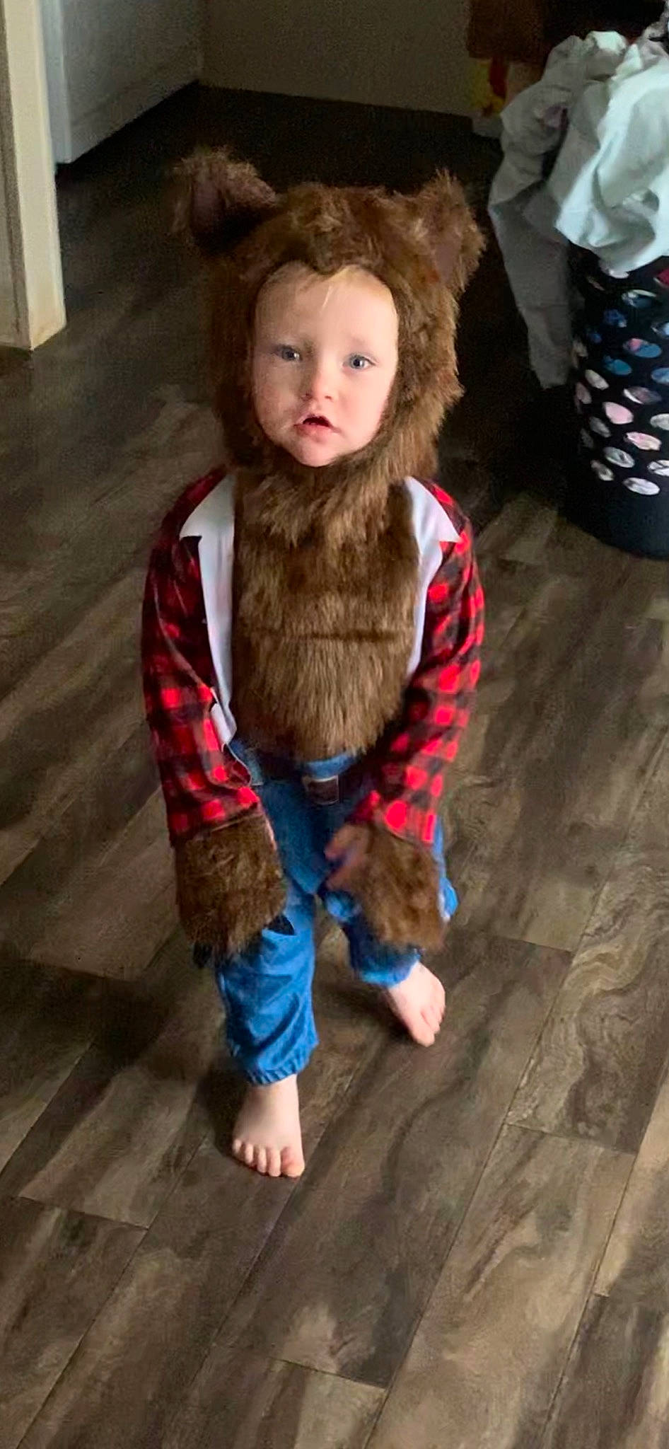 Braylon joined the competition — help win amazing prizes! child, dress, eye, face, fawn, floor, flooring, fun, hair, hand, head, iris, leg, long_hair, person, plant, skin, textile, toddler, tree