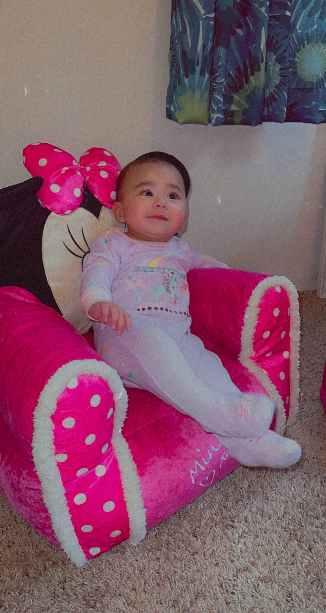 Ameerah joined the competition — help win amazing prizes! arm, baby, baby_toddler_clothing, chair, comfort, dress, finger, headgear, human_body, lap, leg, magenta, person, pink, product, purple, skin, sleeve, sock, thigh