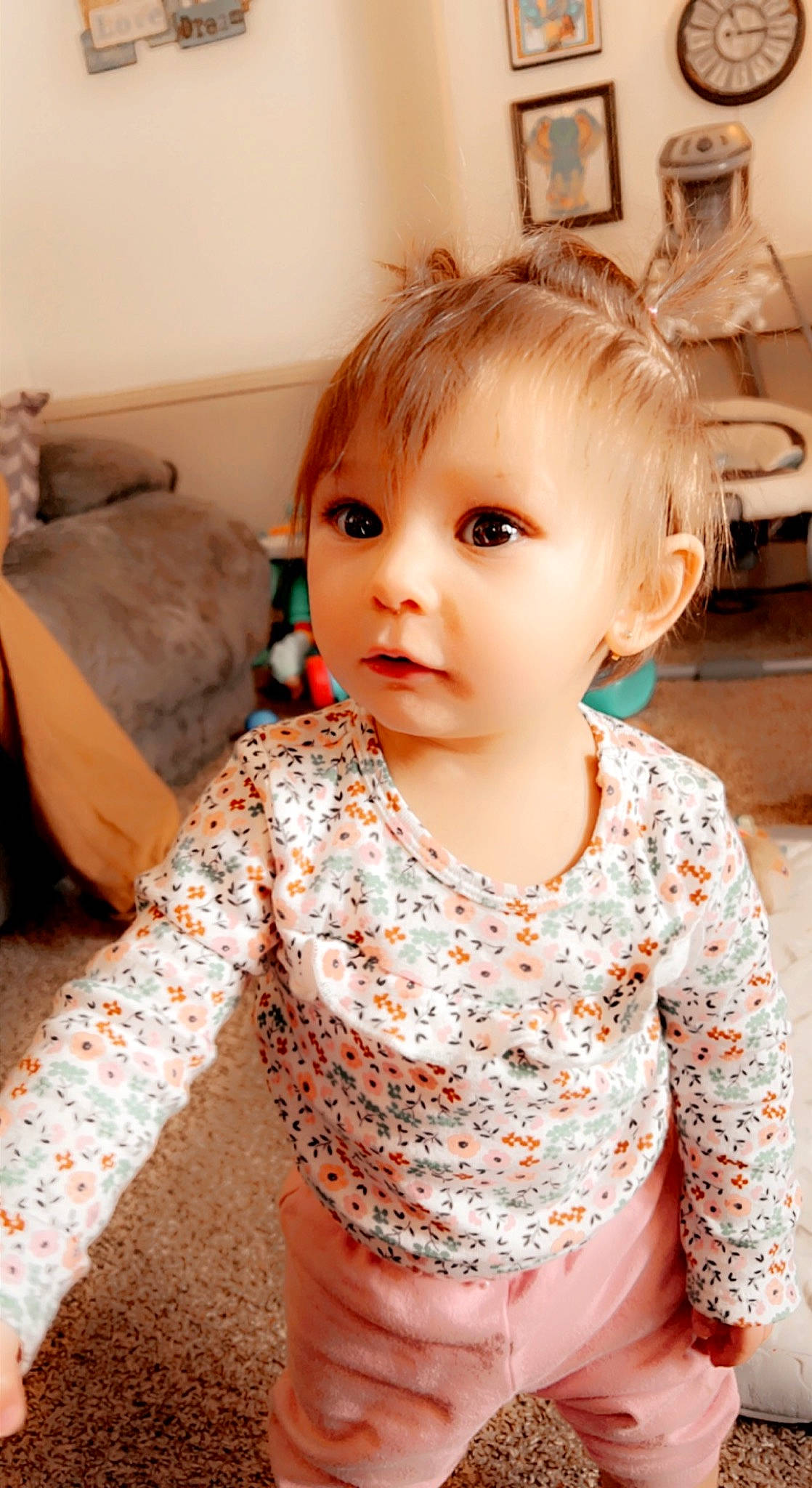 Chloe is registered to the contest to win money with this photo: baby_toddler_clothing, cheek, chin, dress, eye, face, facial_expression, hair, hairstyle, head, iris, lip, mammal, neck, nose, person, picture_frame, shoulder, skin, sleeve