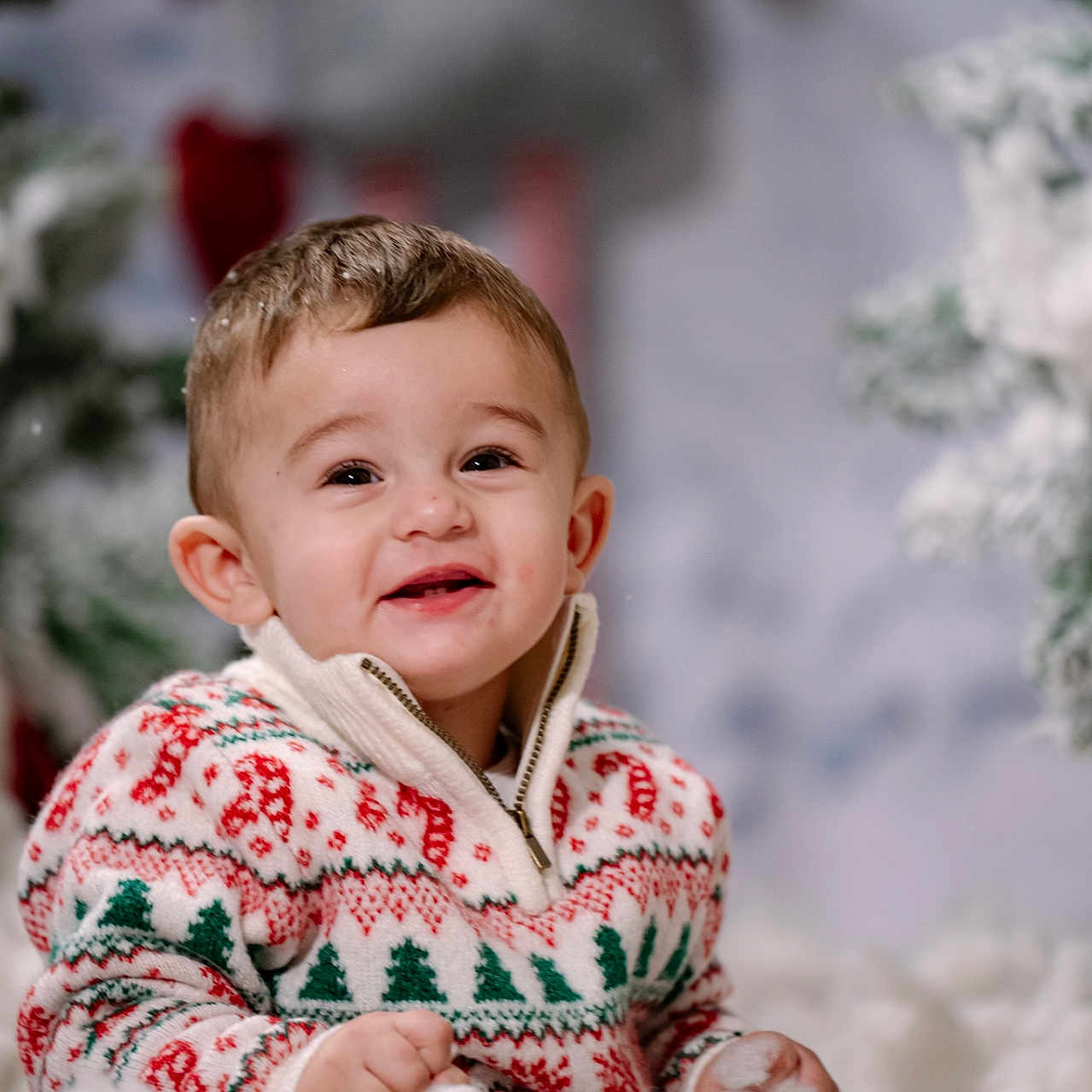 Kristiyan is registered to the contest to win money with this photo: background_blur, celebration, cheerful, child, christmas_sweater, cute, face, festive, happy, holiday, indoor, joyful, portrait, seasonal, smiling, snow, toddler, warm_clothing, winter, young_child