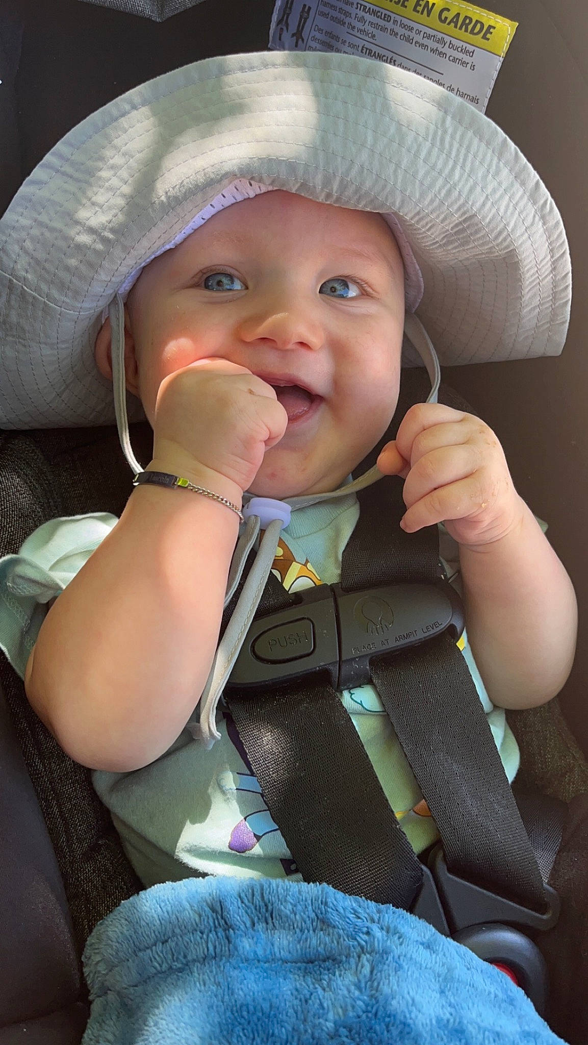 Emery joined the competition — help win amazing prizes! baby, baby_carriage, baby_toddler_clothing, cap, cheek, comfort, eye, finger, gesture, happy, hat, headgear, headwear, iris, lip, mouth, person, skin, sleeve, smile
