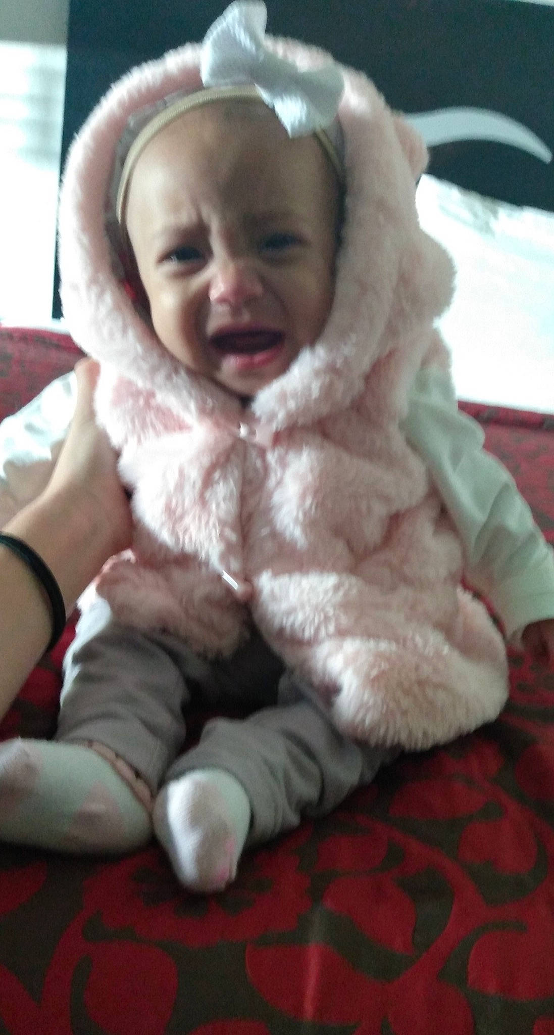 Felicity joined the competition — help win amazing prizes! baby, baby_products, baby_toddler_clothing, cheek, child, comfort, ear, fashion_accessory, fur, fur_clothing, gesture, happy, head, linens, person, selfie, sitting, skin, sleeve, smile