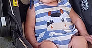 Royal joined the competition — help win amazing prizes! apparel, baby, baby_clothes, blue_hat, car_seat, child, cute, face, footwear_free, happy, headwear, indoors, infant, person, portrait, seat, sitting, smiling, striped_onesie, young_child