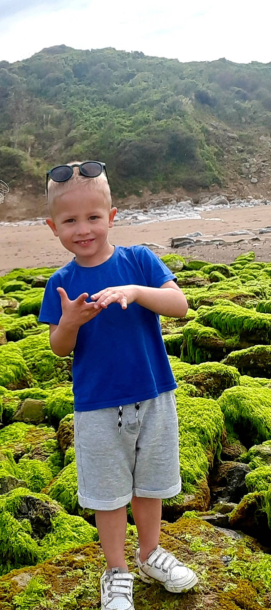 Marc participe au concours pour gagner de l'argent avec cette photo : body_of_water, eyewear, goggles, grass, green, groundcover, happy, joy, landscape, leaf, leisure, mammal, mountain, person, plant, shorts, smile, summer, sunglasses, t_shirt