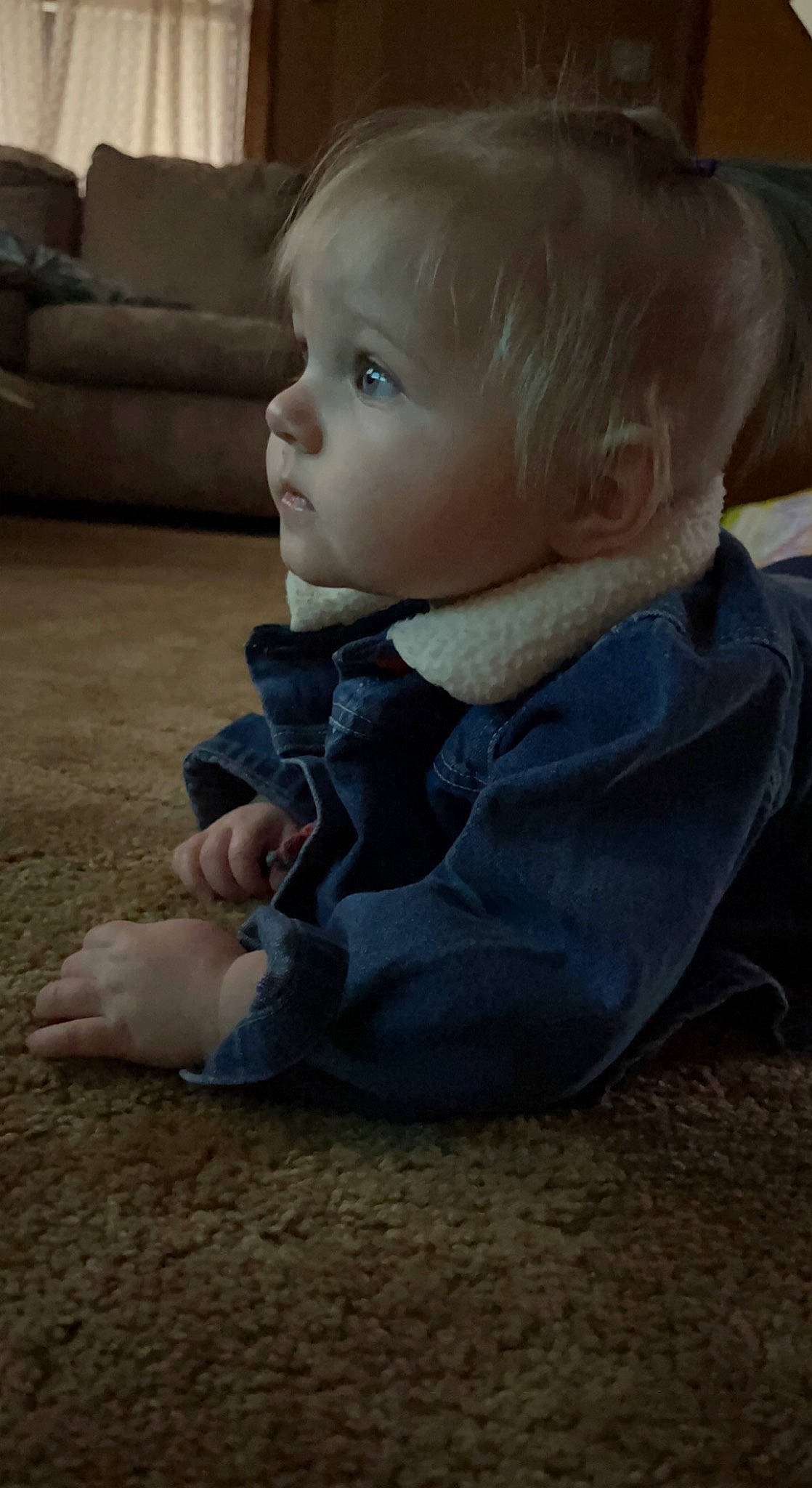 Kristen joined the competition — help win amazing prizes! baby, baby_toddler_clothing, cheek, child, comfort, couch, eye, finger, floor, flooring, fun, fur, hardwood, head, iris, nose, person, sitting, sleeve, toddler